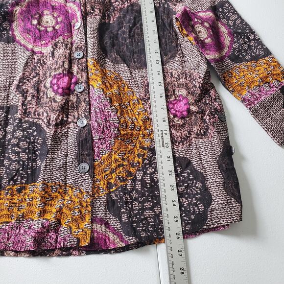 John Mark Shirt Womens Medium Purple Brown Button Front Boho Pattern - Picture 5 of 8